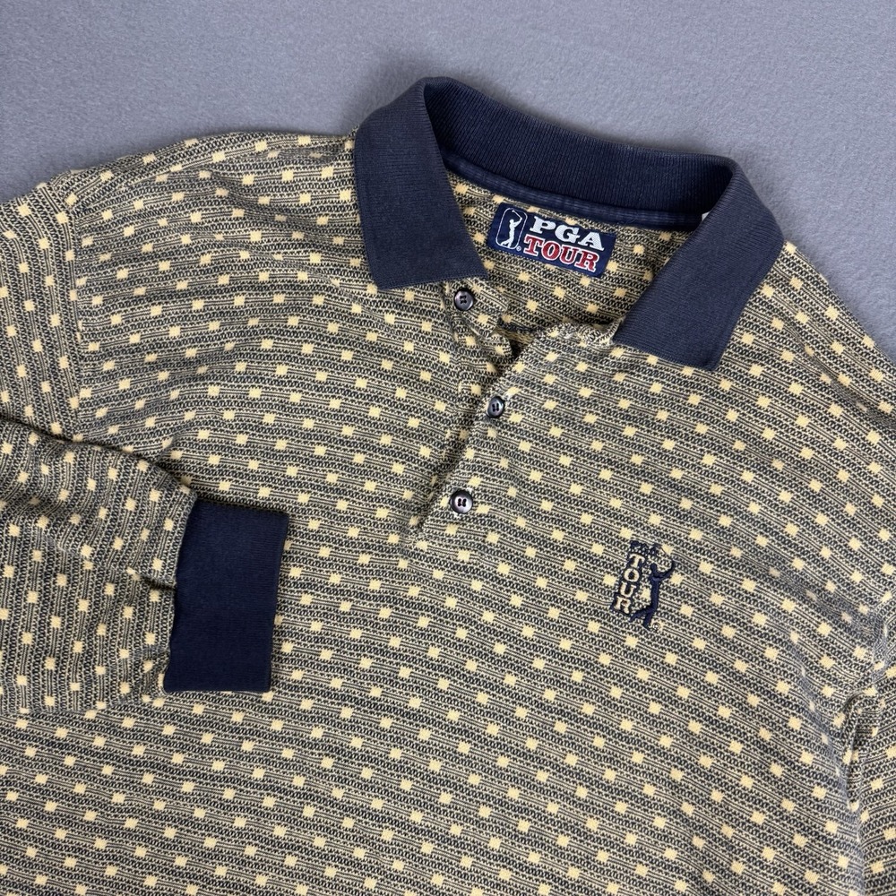 Vintage 90s PGA Tour Golf Polo Pullover Funky Gold Yellow Golfer Size Large